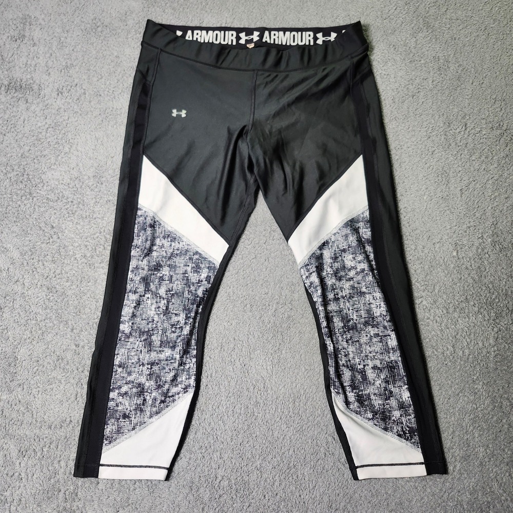 Under Armour Womens XXL Leggings Black White Colorblock HeatGear Compression